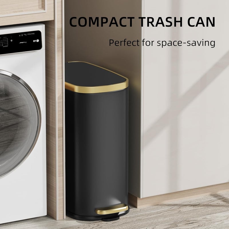 KUK Small Bathroom Trash Can with Lid Soft Close, Step Pedal, 2.6 Gal Stainless Steel Garbage Can with Removable Inner Bucket, Anti-Fingerprint Wastebasket for Office, Bedroom, Toilet (Black) - Image 3